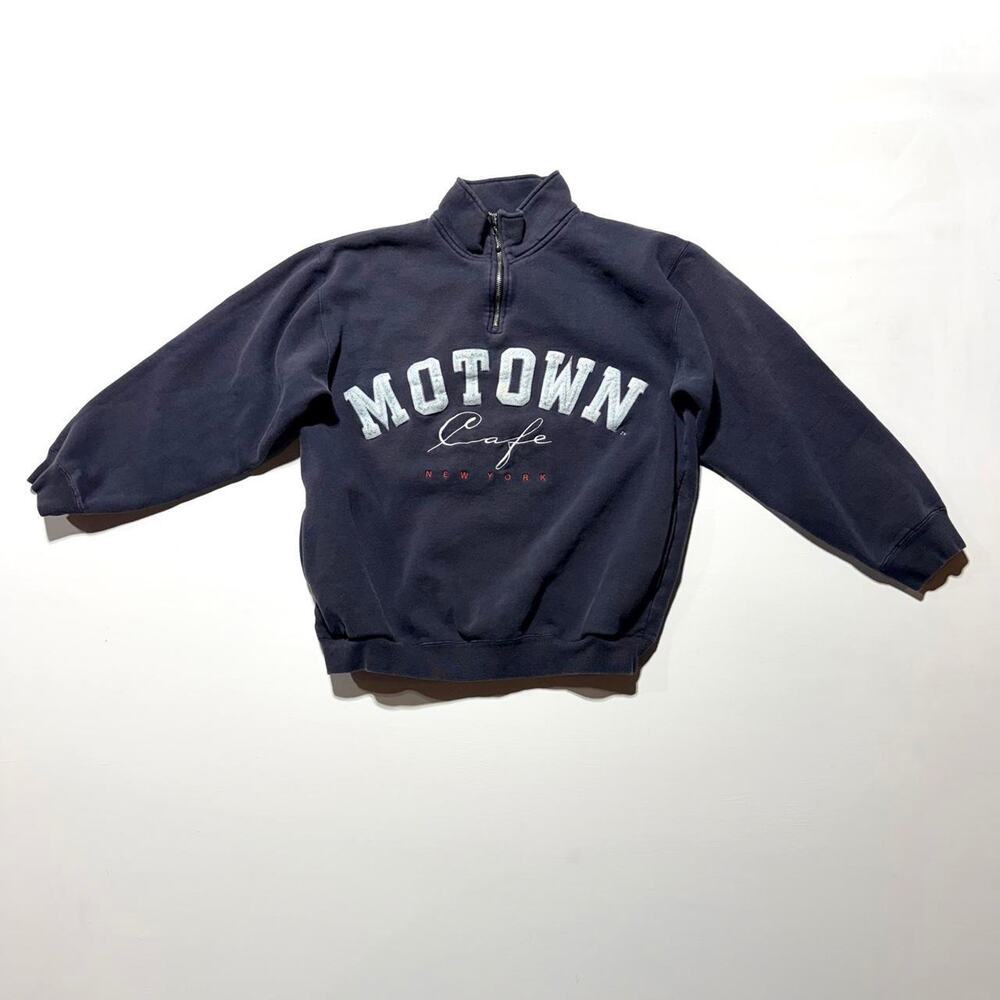 Y2k navy blue motown cafe quarter zip